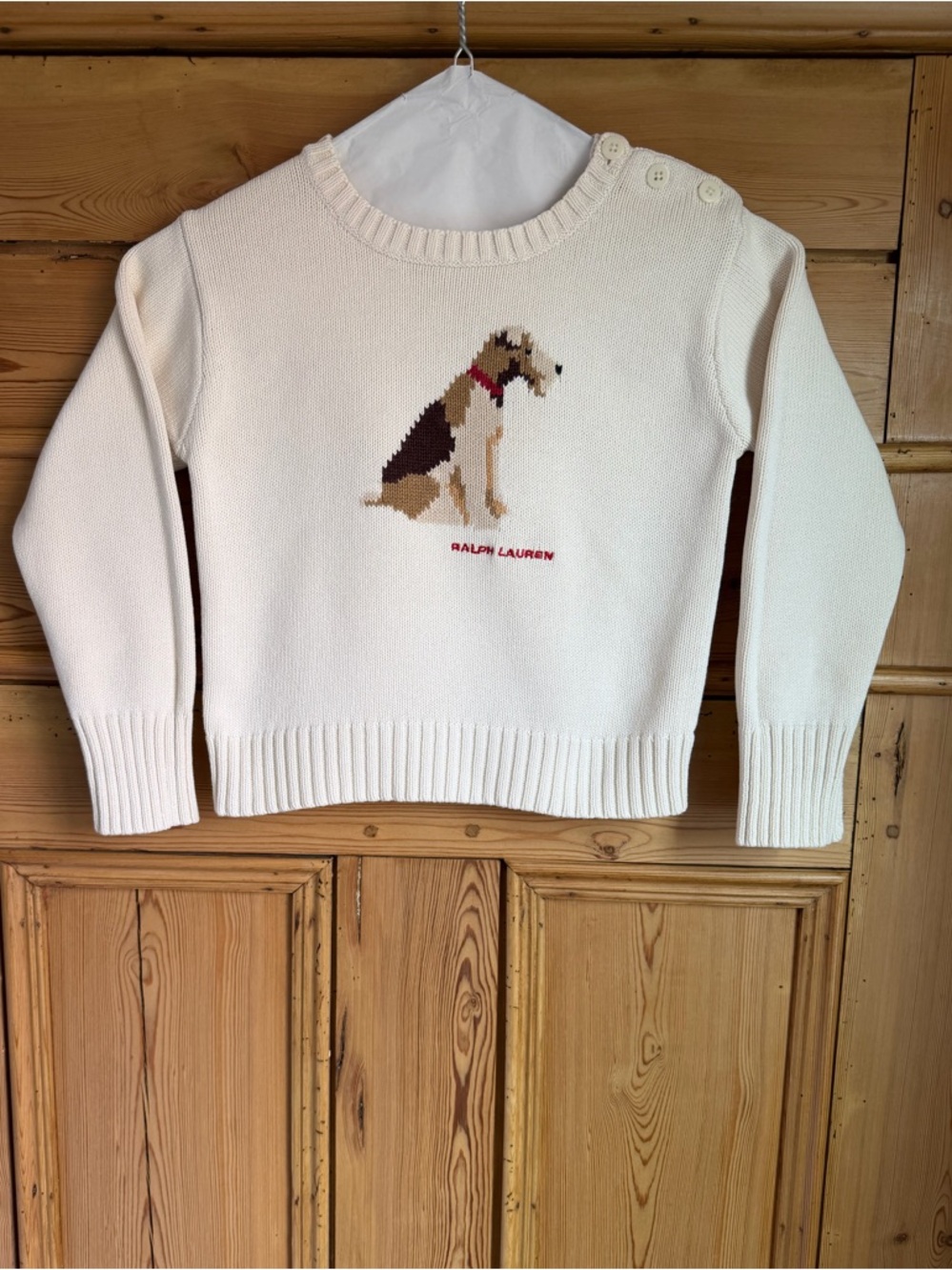 Ralph Lauren Cream Knit Sweater with Dog Motif